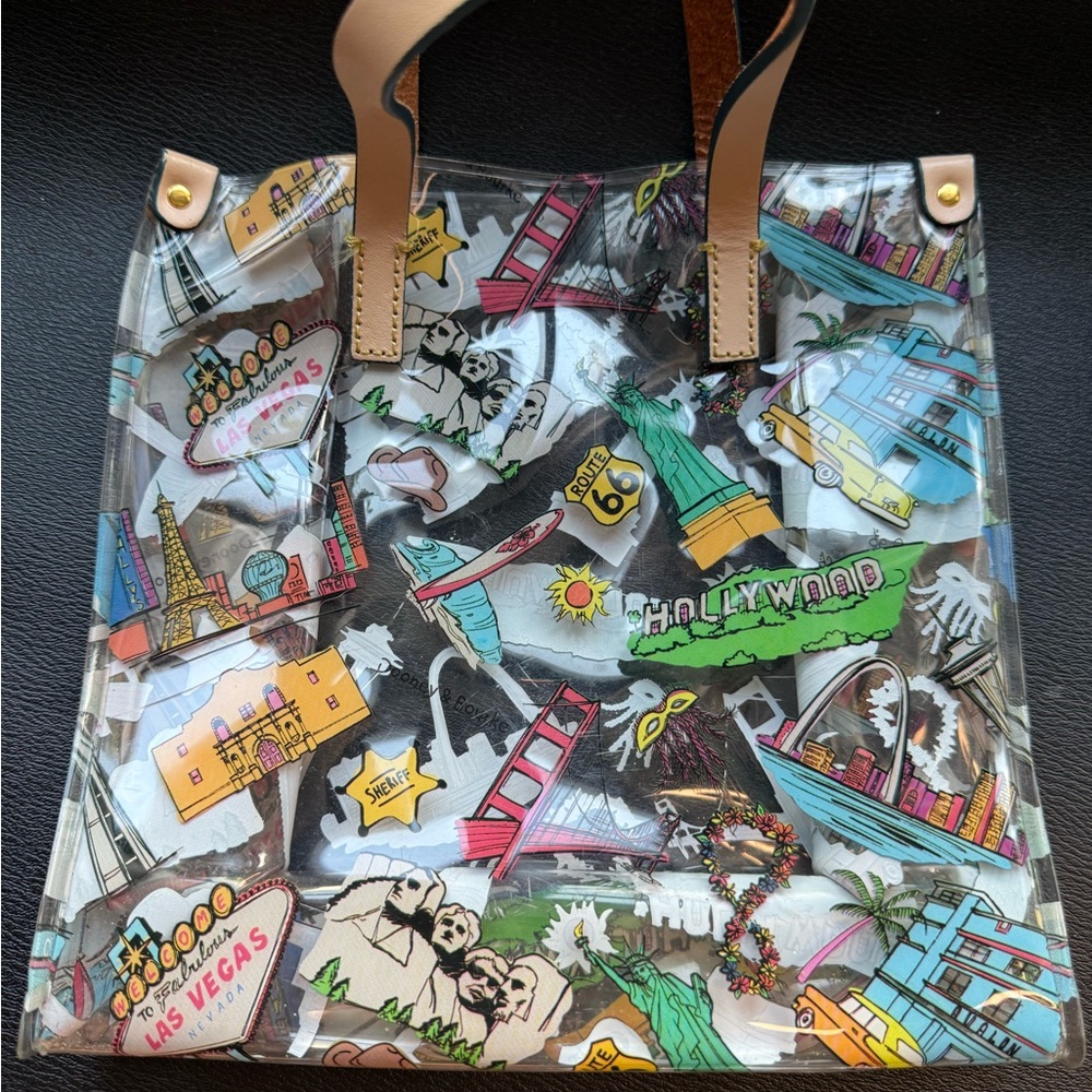 Clear Dooney & Burke Tote Bag with Travel Print
